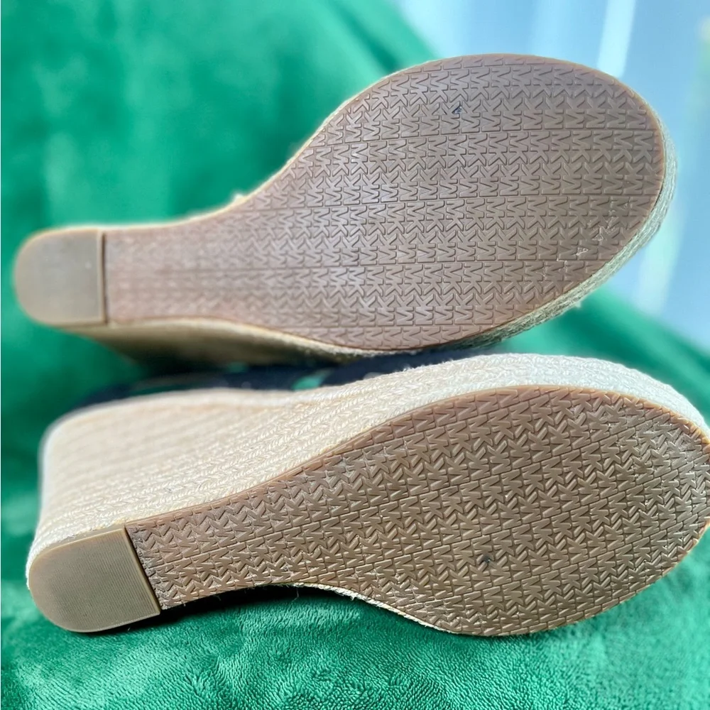 MICHAEL Michael Kors Black Canvas Espadrille Wedge Sandals